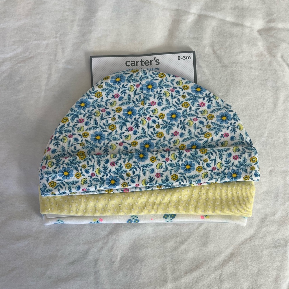 Carter's Floral and Yellow Baby Hats (Set of 3)